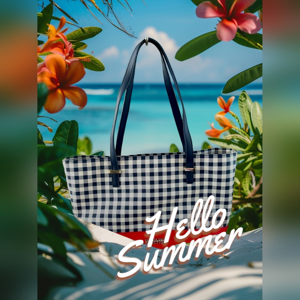 KENNETH COLE Gingham Red, White and Blue Tote (NWT)